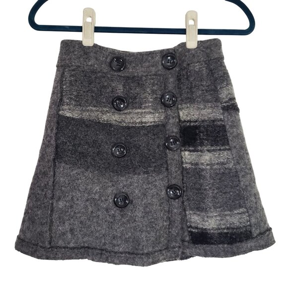 Gray Wool Blend Double-Breasted A-Line Skirt Made In Italy Preppy Academia Fall - Picture 1 of 5